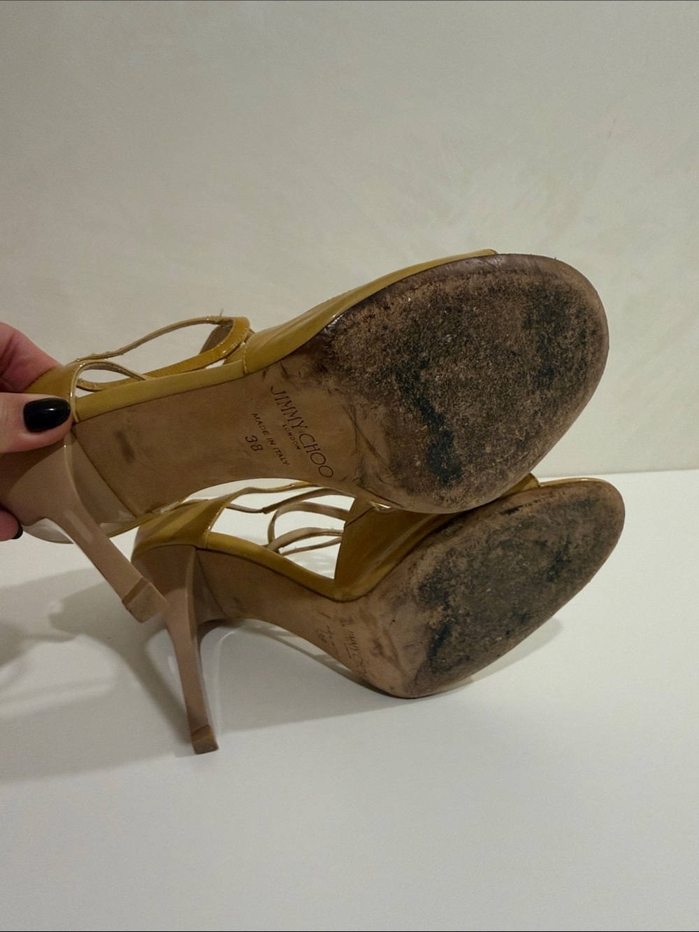 Jimmy Choo Yellow Strappy Patent Leather Heels - Picture 5 of 5